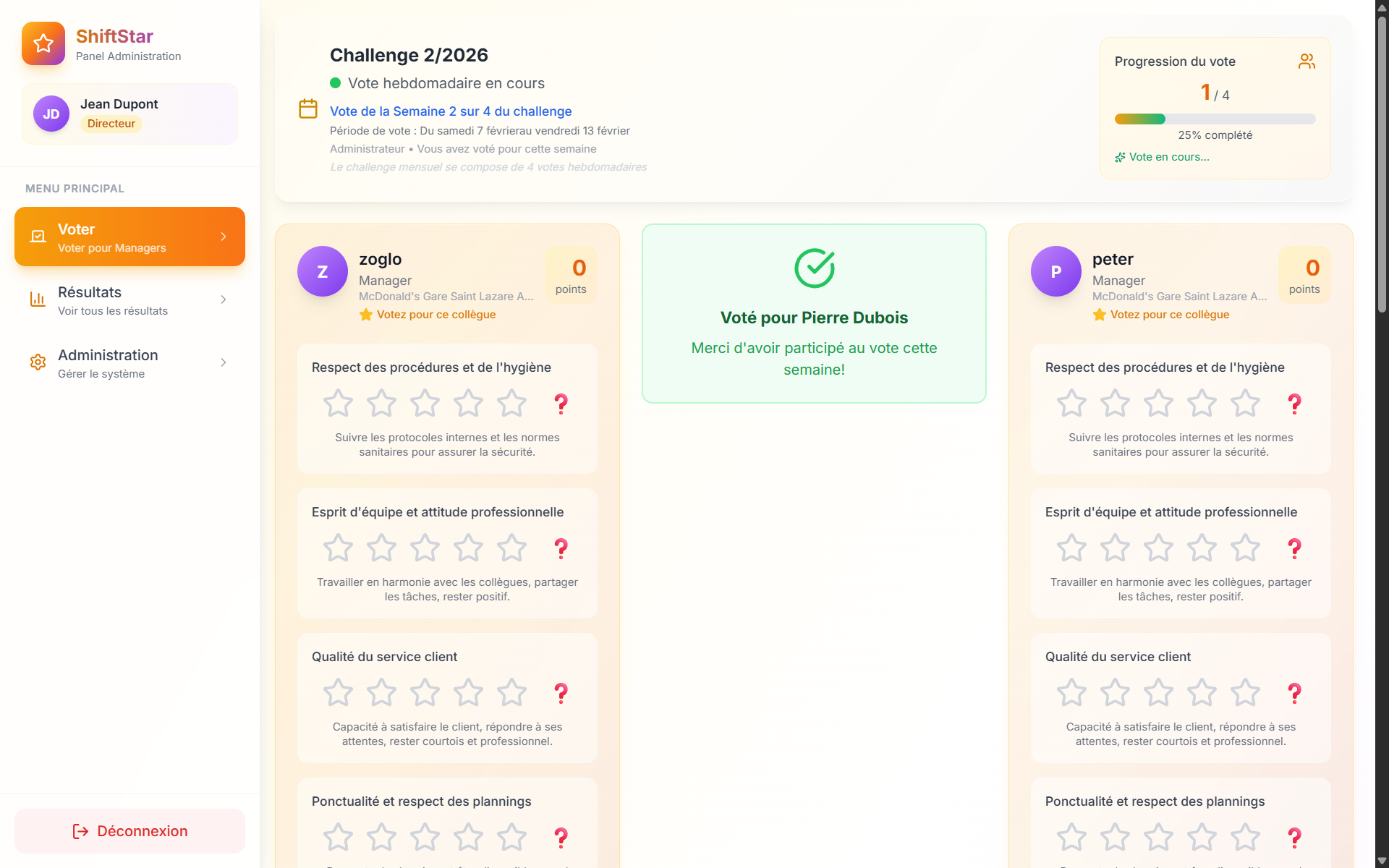 Interface de vote